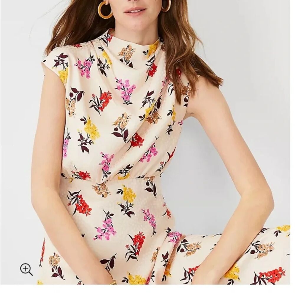 Ann Taylor Floral Mock Neck Midi Dress Size 2